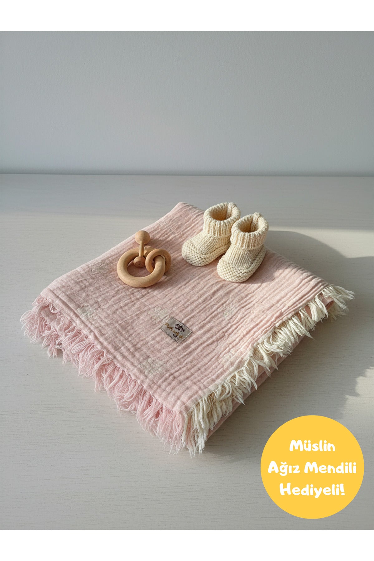 2 Kat Jakarlı Müslin Bebek Battaniyesi [Renk: Pembe]