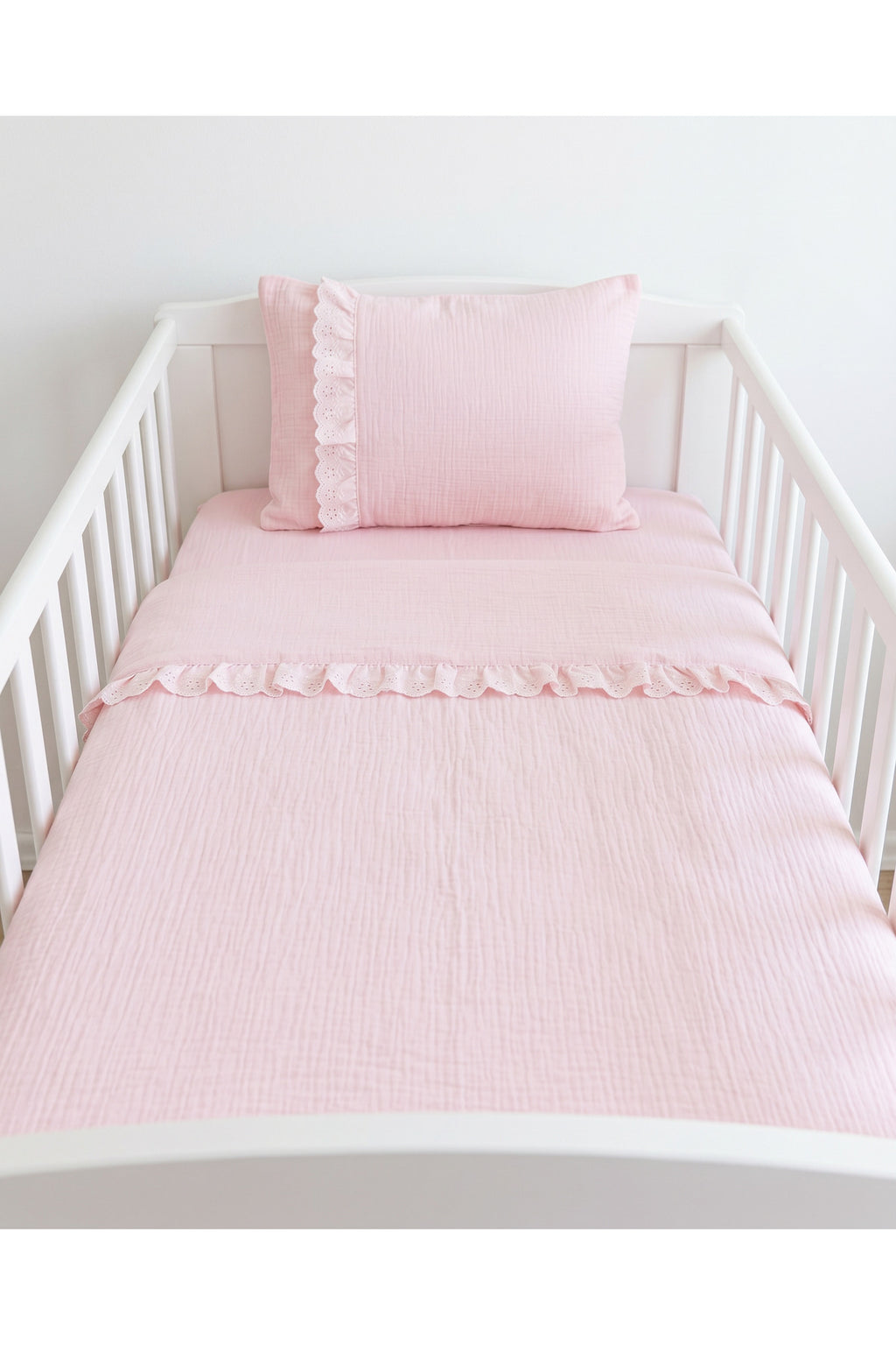 Fistolu Müslin Bebek Nevresim Takımı [Renk: Pembe]
