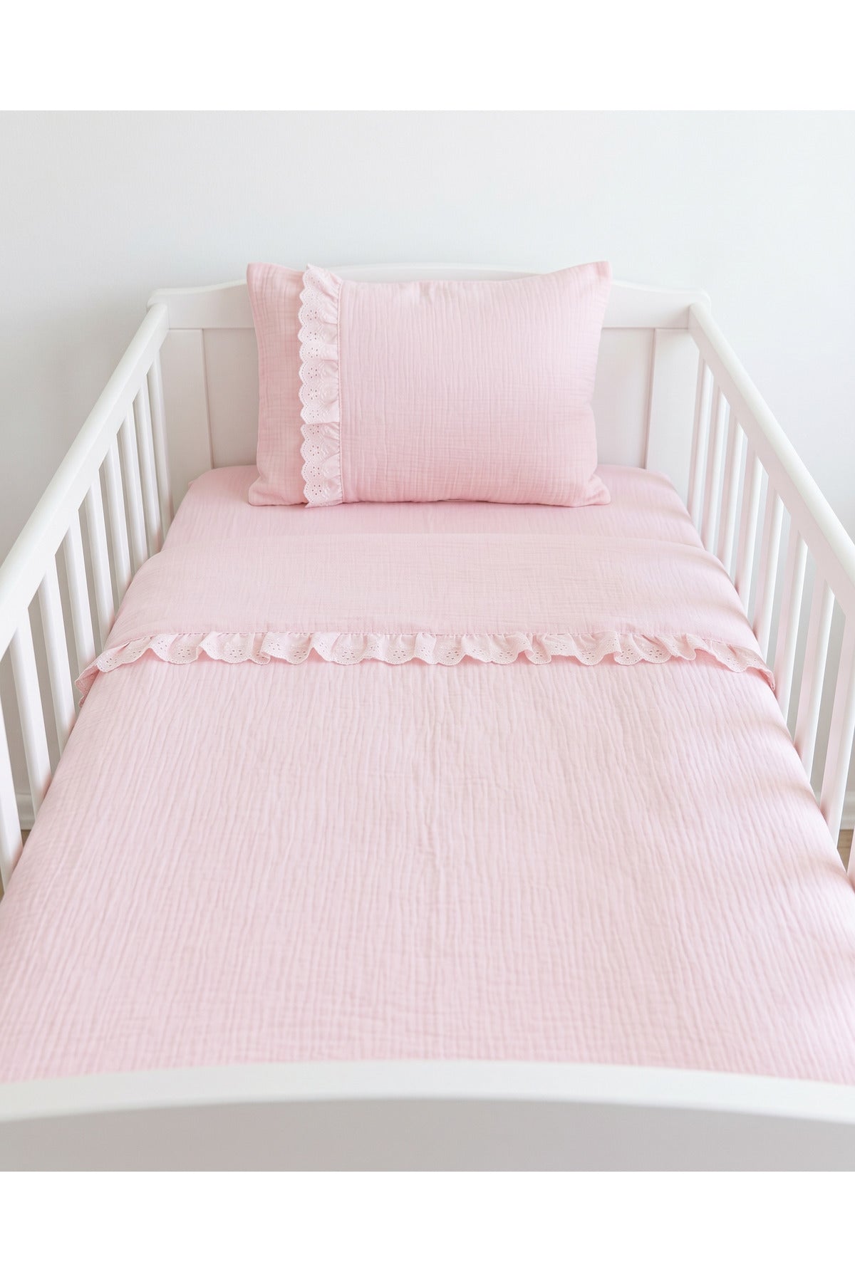 Fistolu Müslin Bebek Nevresim Takımı [Renk: Pembe]