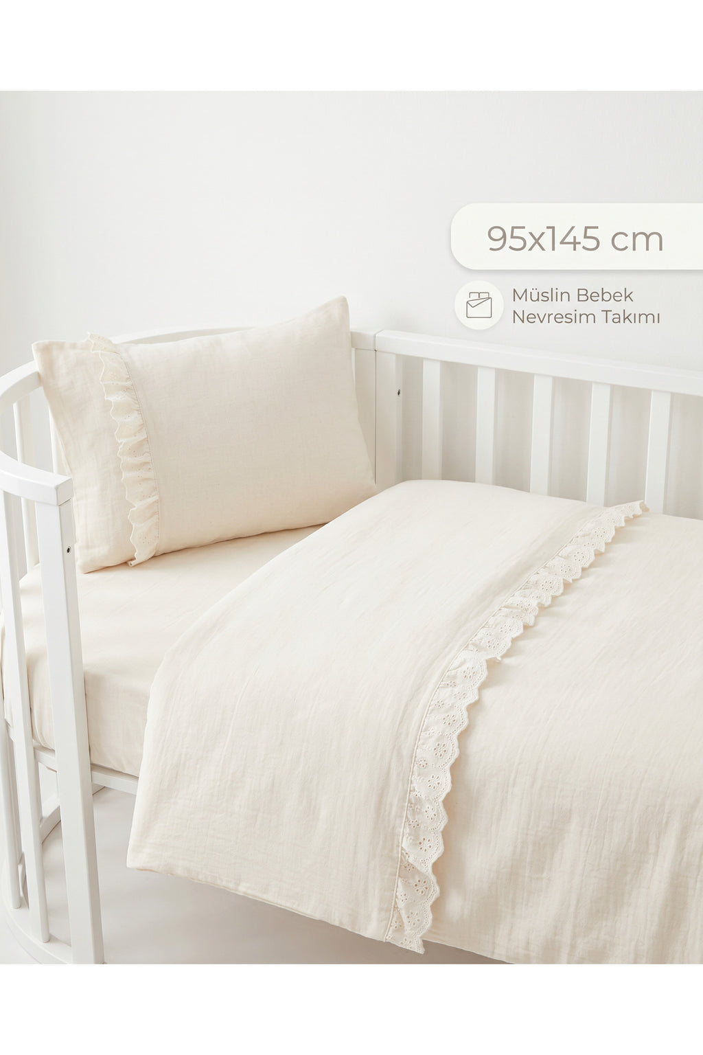Fistolu Müslin Bebek Nevresim Takımı [Renk: Ekru]
