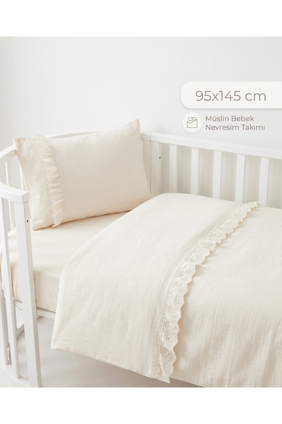 Fistolu Müslin Bebek Nevresim Takımı [Renk: Ekru]