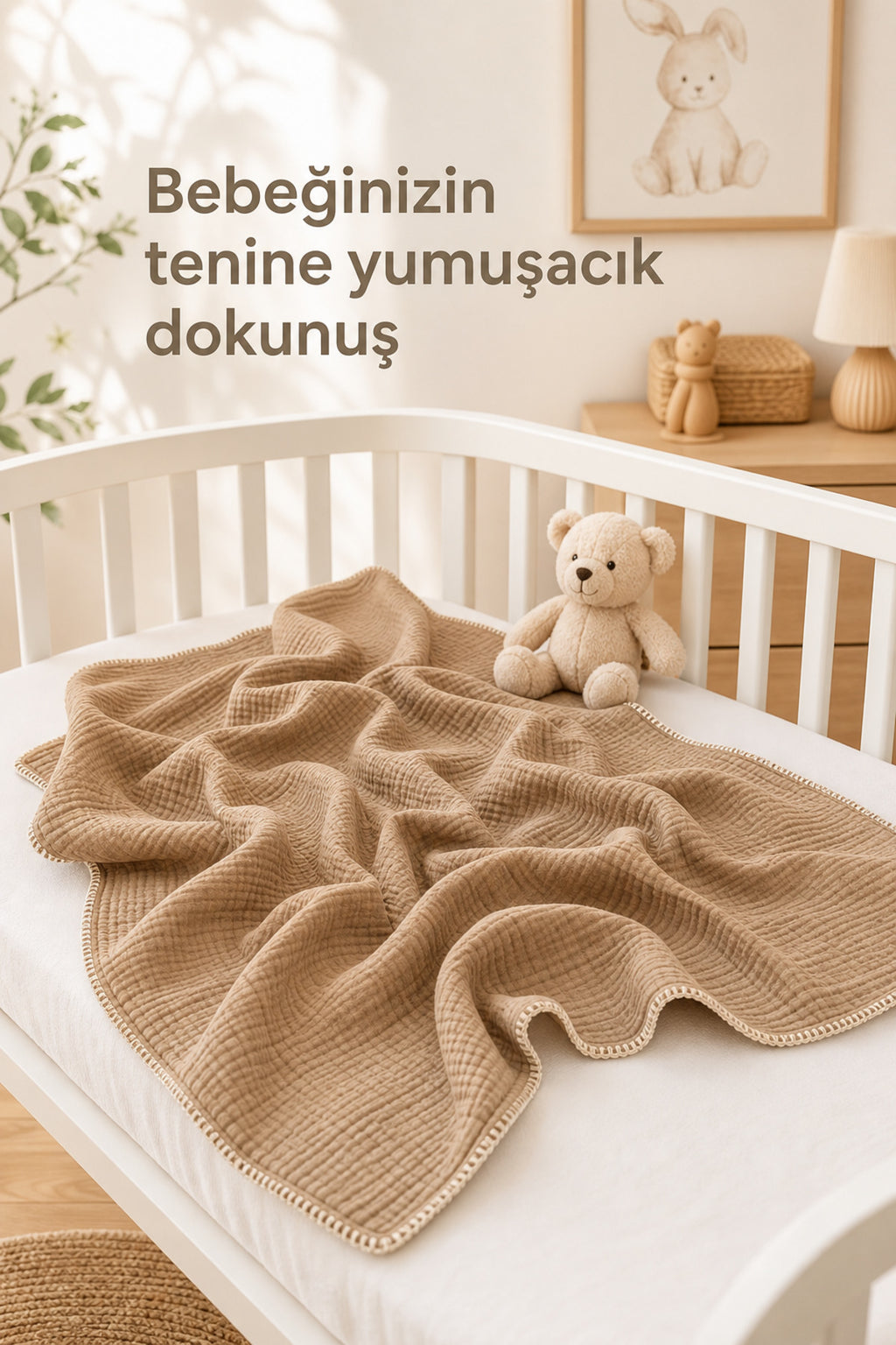 Çoban Dikişli Müslin Bebek Battaniyesi 100x110 cm [Renk: Kahverengi]