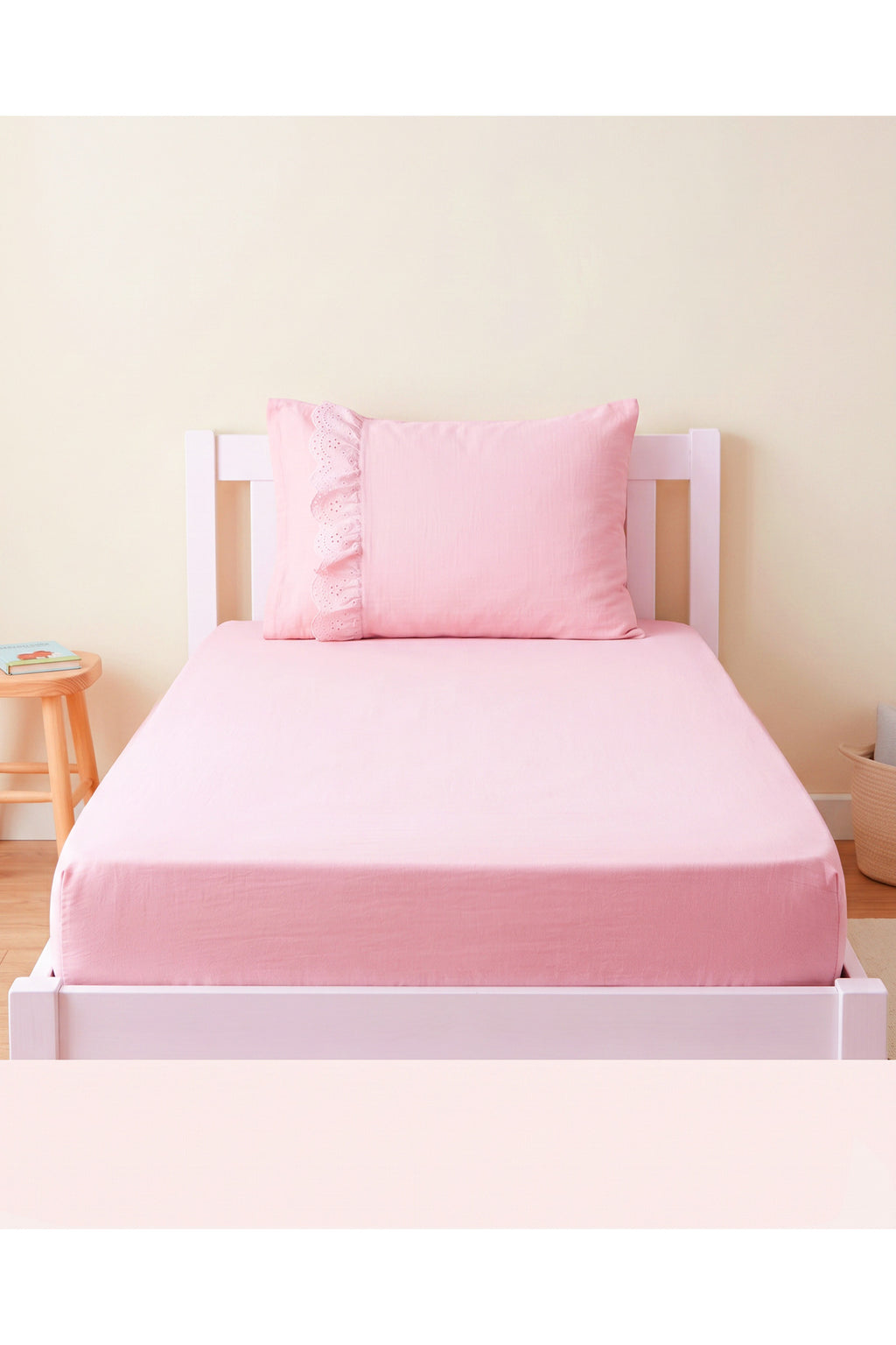 Müslin Lastikli Tek Kişilik Çarşaf Seti 90x190 cm [Renk: Pembe]