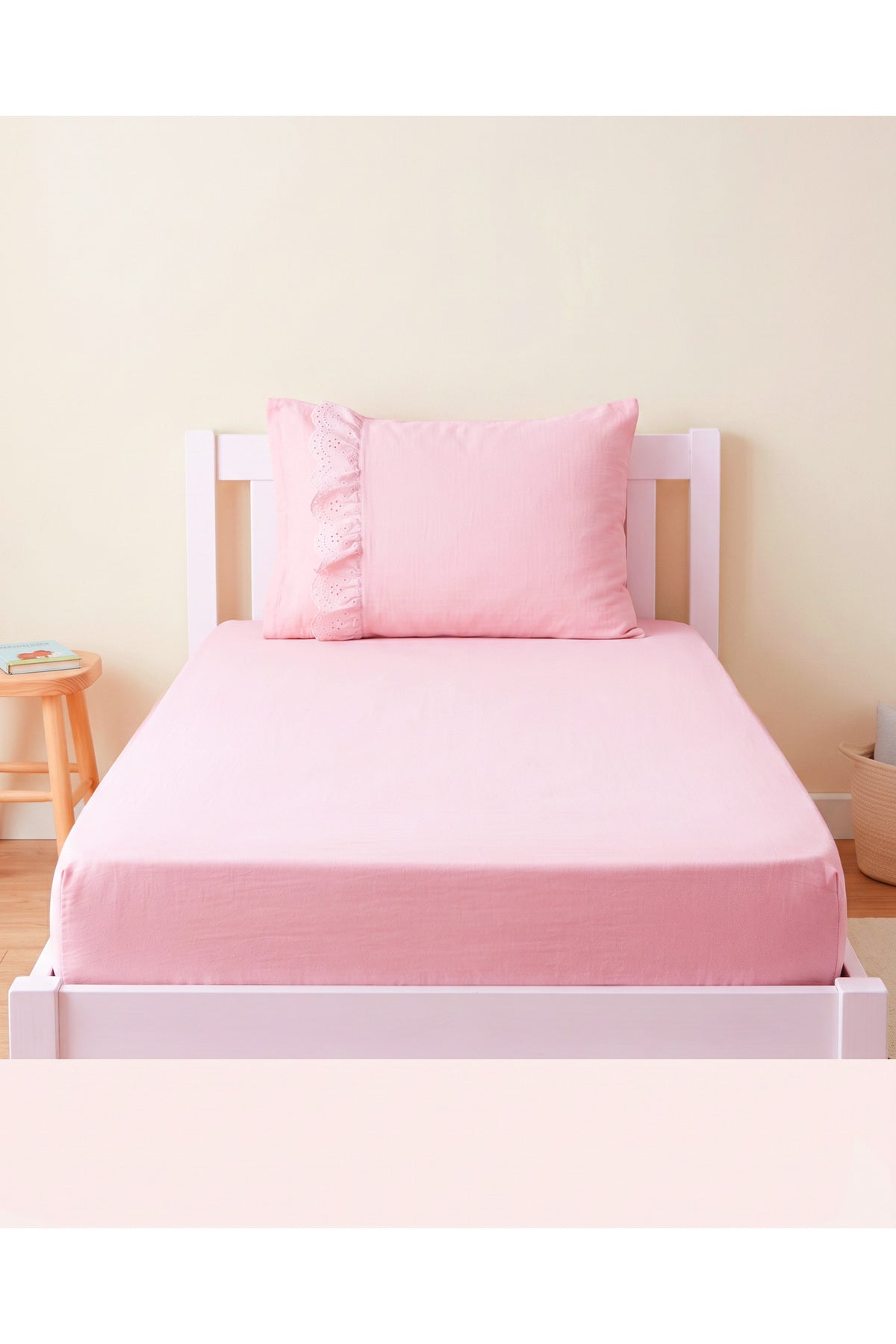 Müslin Lastikli Tek Kişilik Çarşaf Seti 90x190 cm [Renk: Pembe]