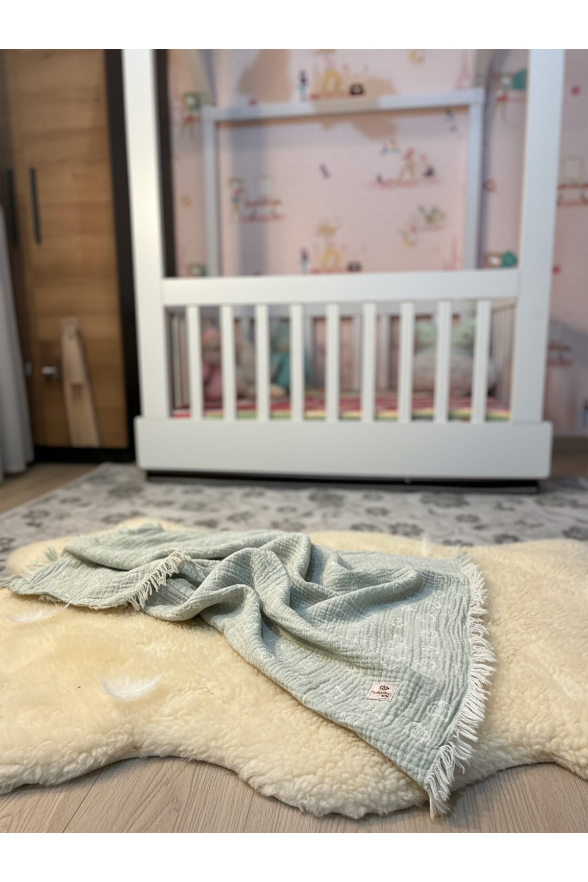 2 Kat Jakarlı Müslin Bebek Battaniyesi [Renk: Su Yeşili]