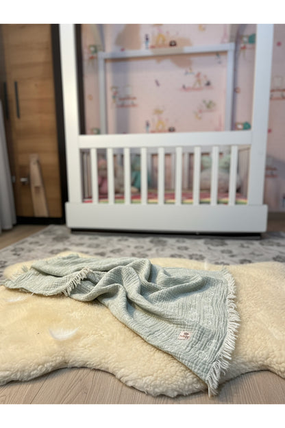 2 Kat Jakarlı Müslin Bebek Battaniyesi [Renk: Su Yeşili]