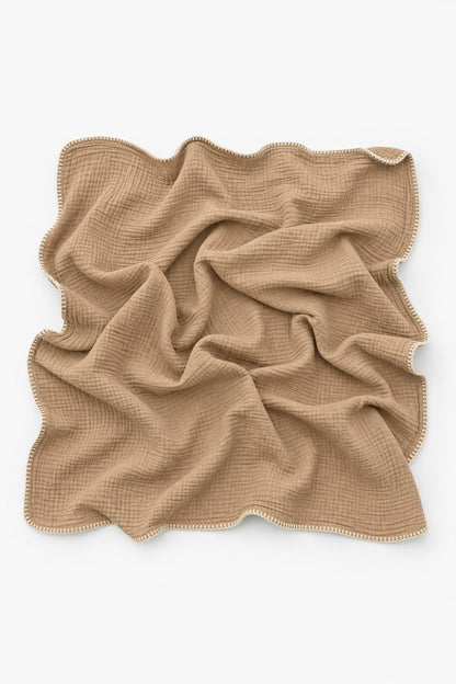 Çoban Dikişli Müslin Bebek Battaniyesi 100x110 cm [Renk: Kahverengi]