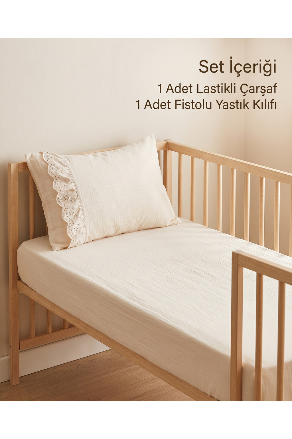 Müslin Lastikli Tek Kişilik Çarşaf Seti 90x190 cm [Renk: Ekru]