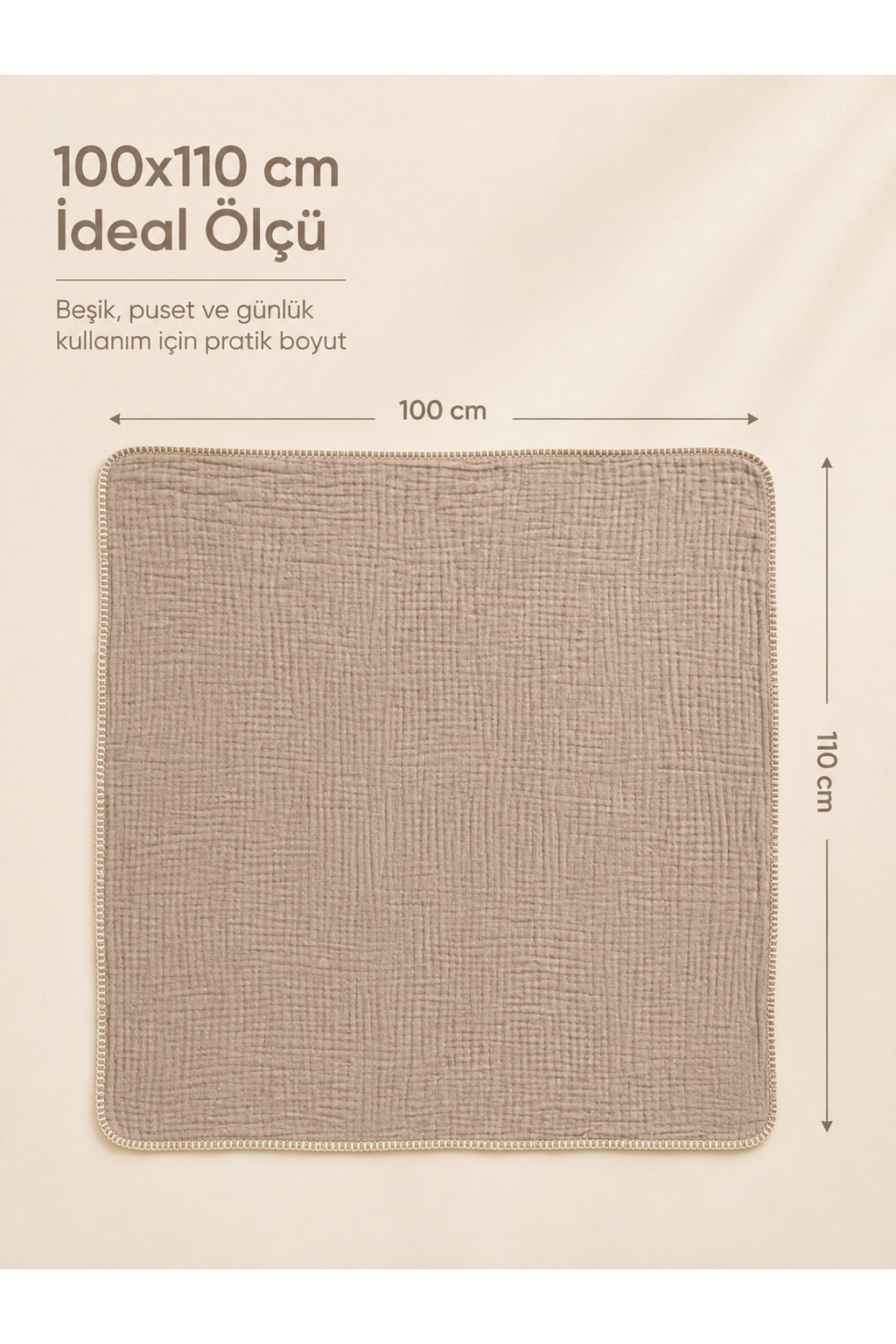 Çoban Dikişli Müslin Bebek Battaniyesi 100x110 cm [Renk: Bej]