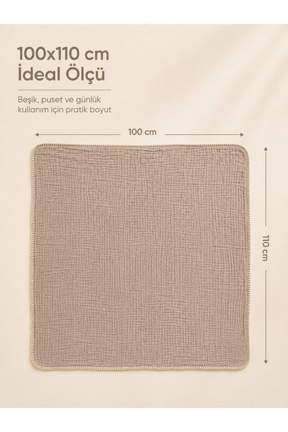 Çoban Dikişli Müslin Bebek Battaniyesi 100x110 cm [Renk: Bej]