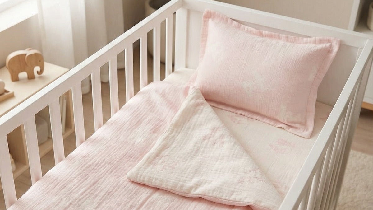 %100 Pamuk Müslin Bebek Nevresim Takımı 3'lü Set Atlıkarınca Desenli