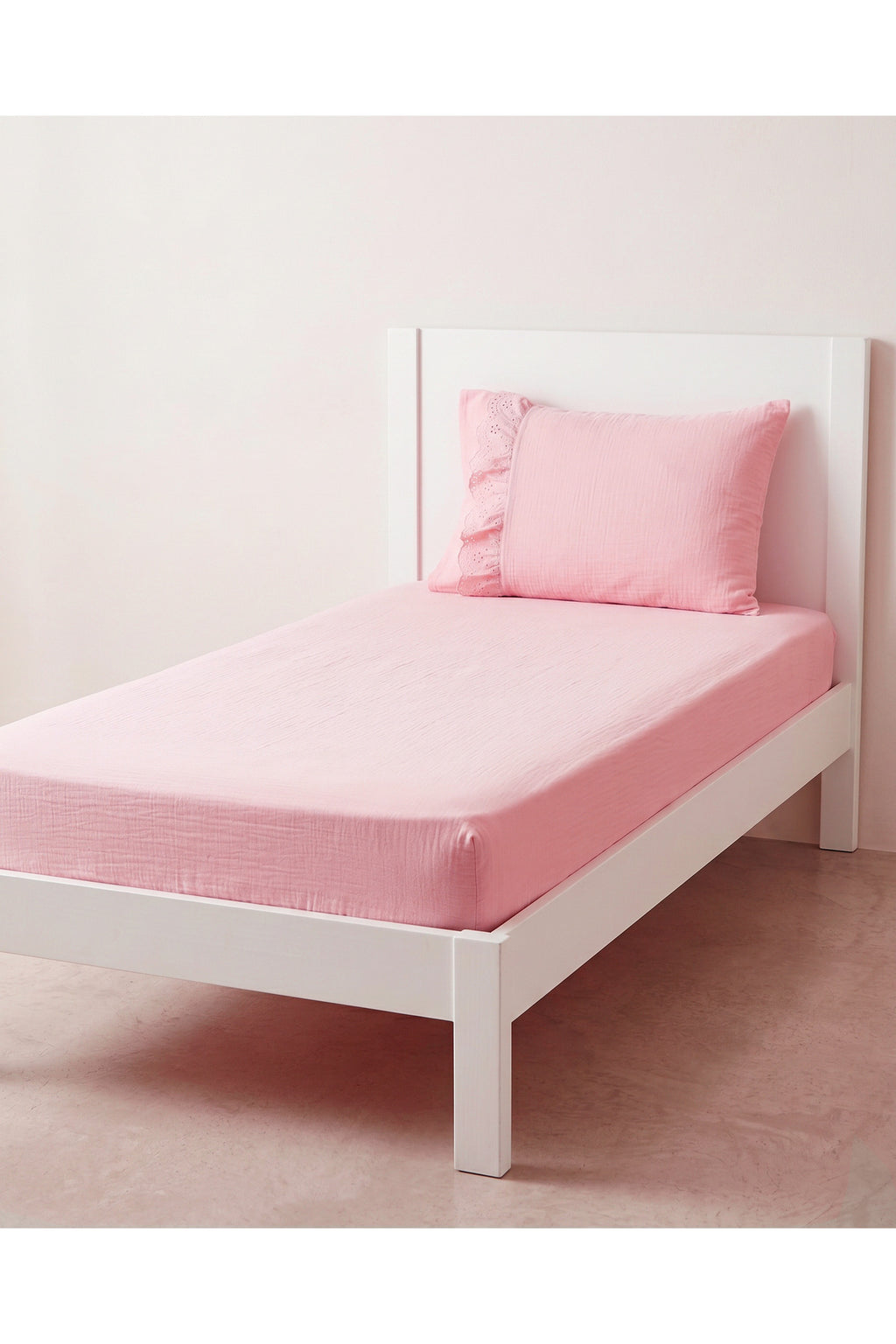 Müslin Lastikli Tek Kişilik Çarşaf Seti 90x190 cm [Renk: Pembe]