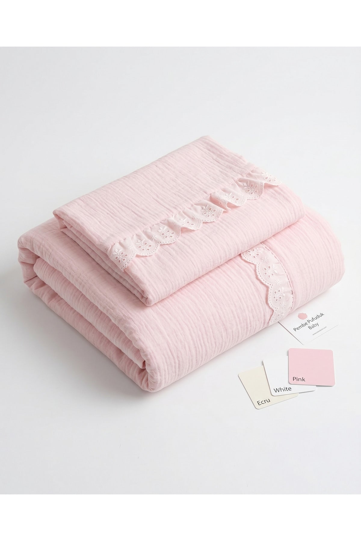 Fistolu Müslin Bebek Nevresim Takımı [Renk: Pembe]