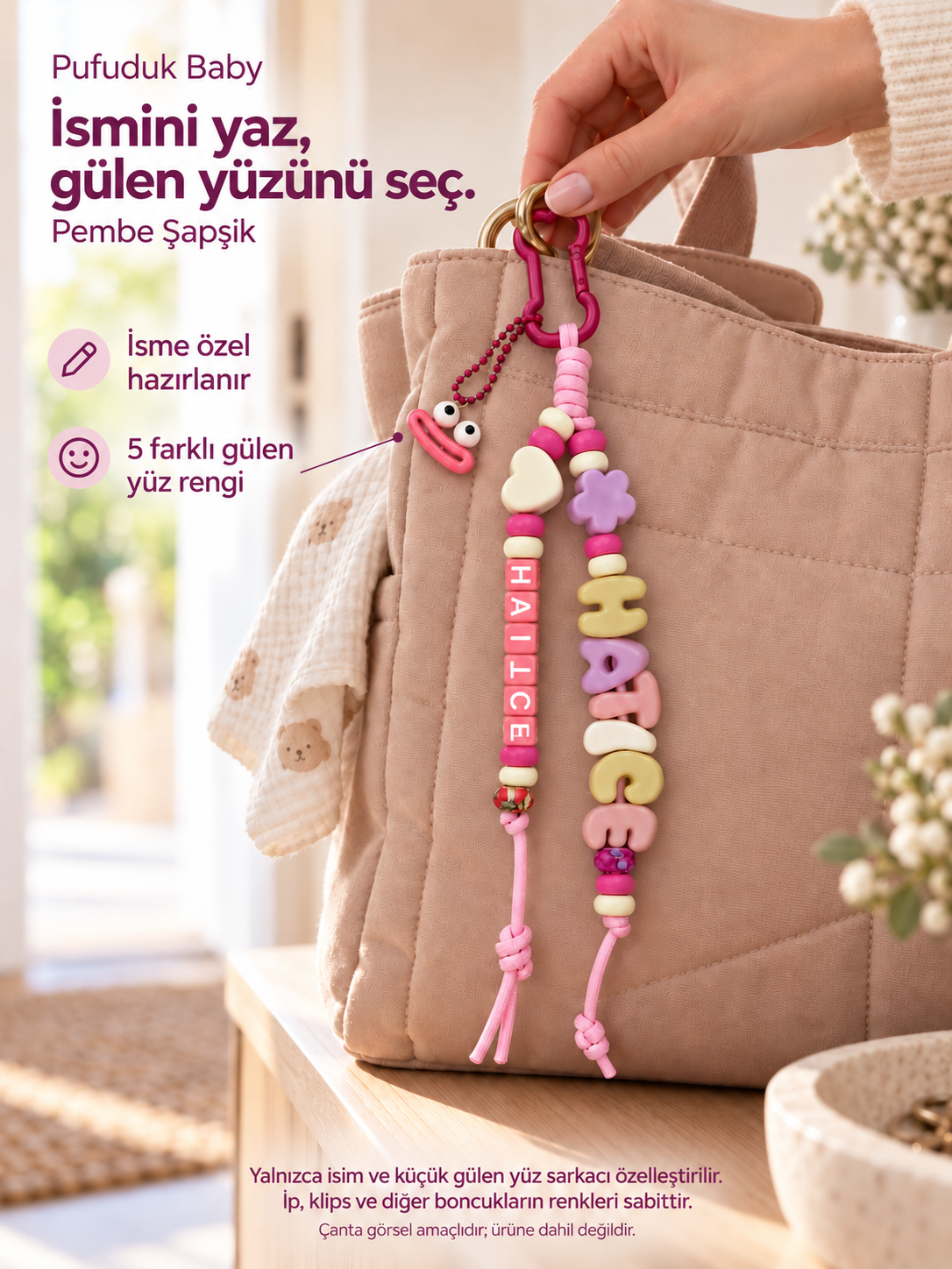 İsme Özel Çanta Süsü – Şapşik Serisi